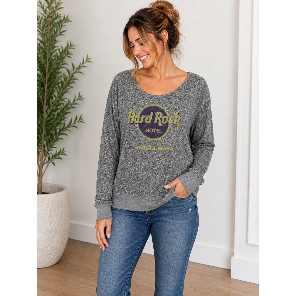 Hard Rock Hotel Riviera Maya Gray Sweatshirt Women Large Graphic Pullover Lounge